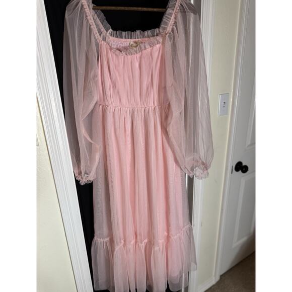 Listicle Ditzy Prairie puff Sleeve Maxi tiered tulle barbie fairy ethereal S - Picture 2 of 11